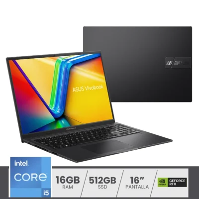 Asus Vivobook Intel Core i5-12500H | 16GB Ram | 512GB SSD | Pantalla 16″ WUXGA | Geforce RTX2050 4GB | FreeDos | Negra
