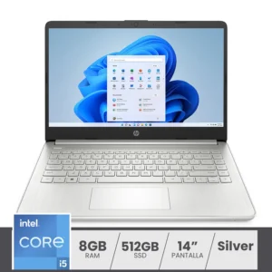 Hp 14-DQ5016LA Intel Core i5-1235u | 8GB Ram | 512GB SSD Nvme M.2 | Pantalla 14" HD | FreeDos | Silver