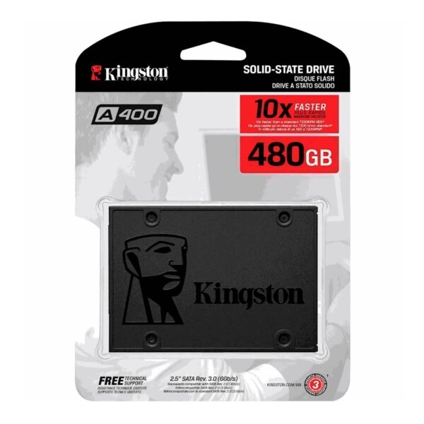 SSD Kingston 480GB A400 SATA III 2.5in Pc O Notebook – Lectura 500Mb/s – Escritura 450Mb/s