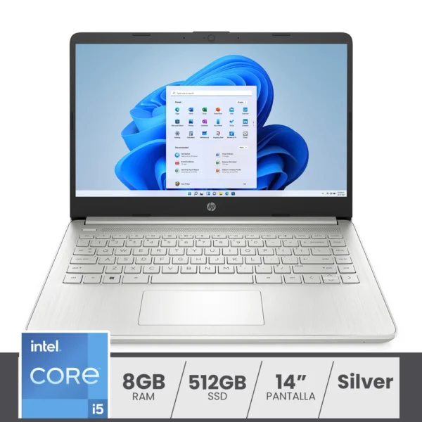 Hp 14-DQ5016LA Intel Core i5-1235u | 8GB Ram | 512GB SSD Nvme M.2 | Pantalla 14″ HD | FreeDos | Silver