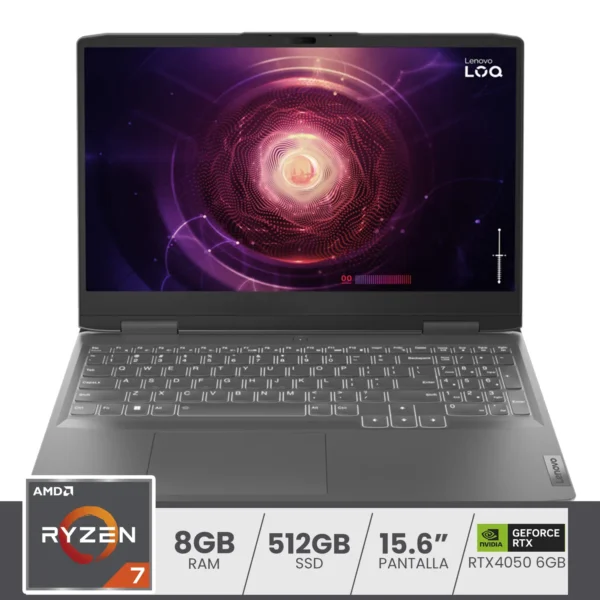 Lenovo LOQ Gaming 15APH8 Amd Ryzen 7-7840hs | 8GB Ram | 512GB SSD | Pantalla 15.6″ Fullhd | Nvidia RTX4050 6GB | Win11